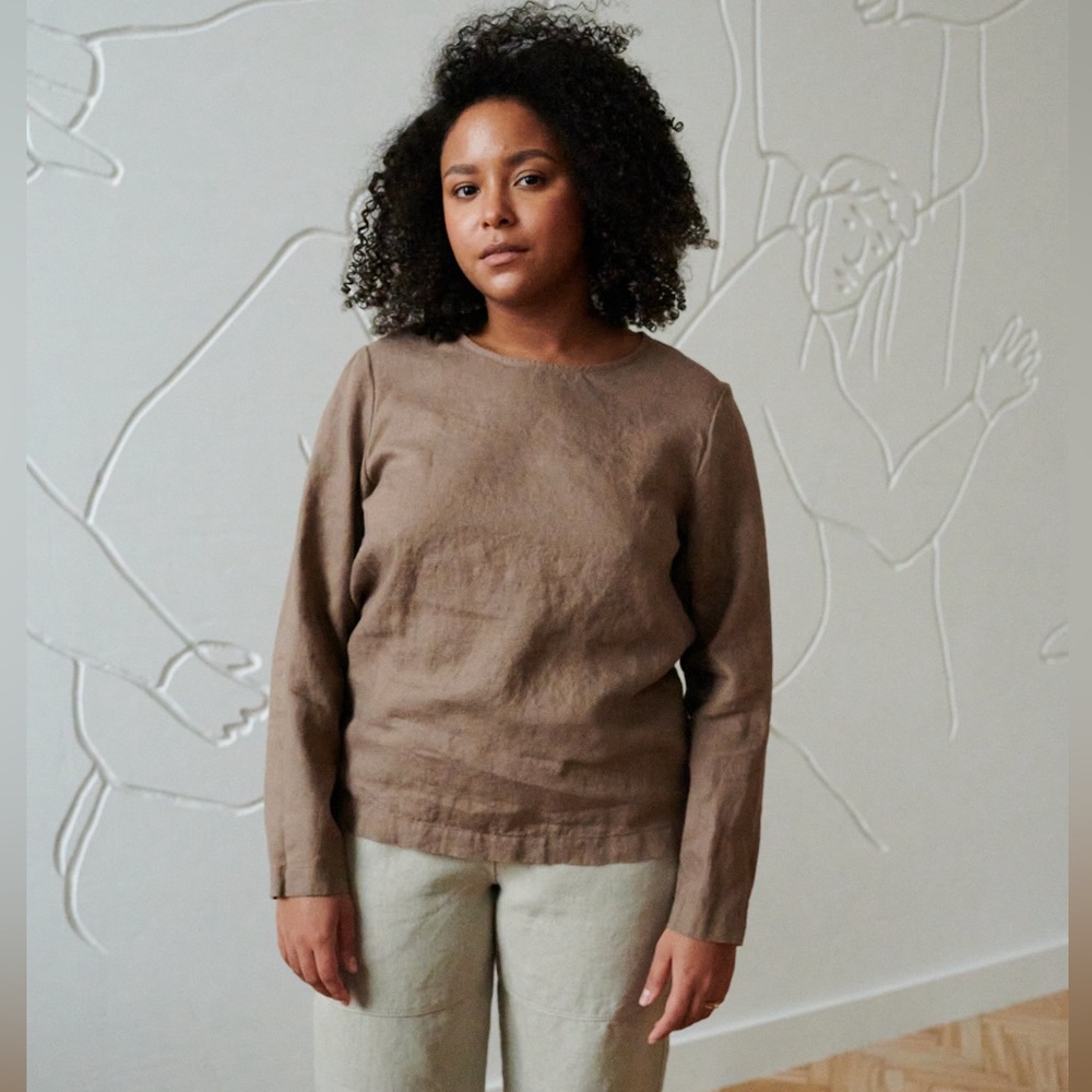 Linenfox Jana long sleeve cacao top size M